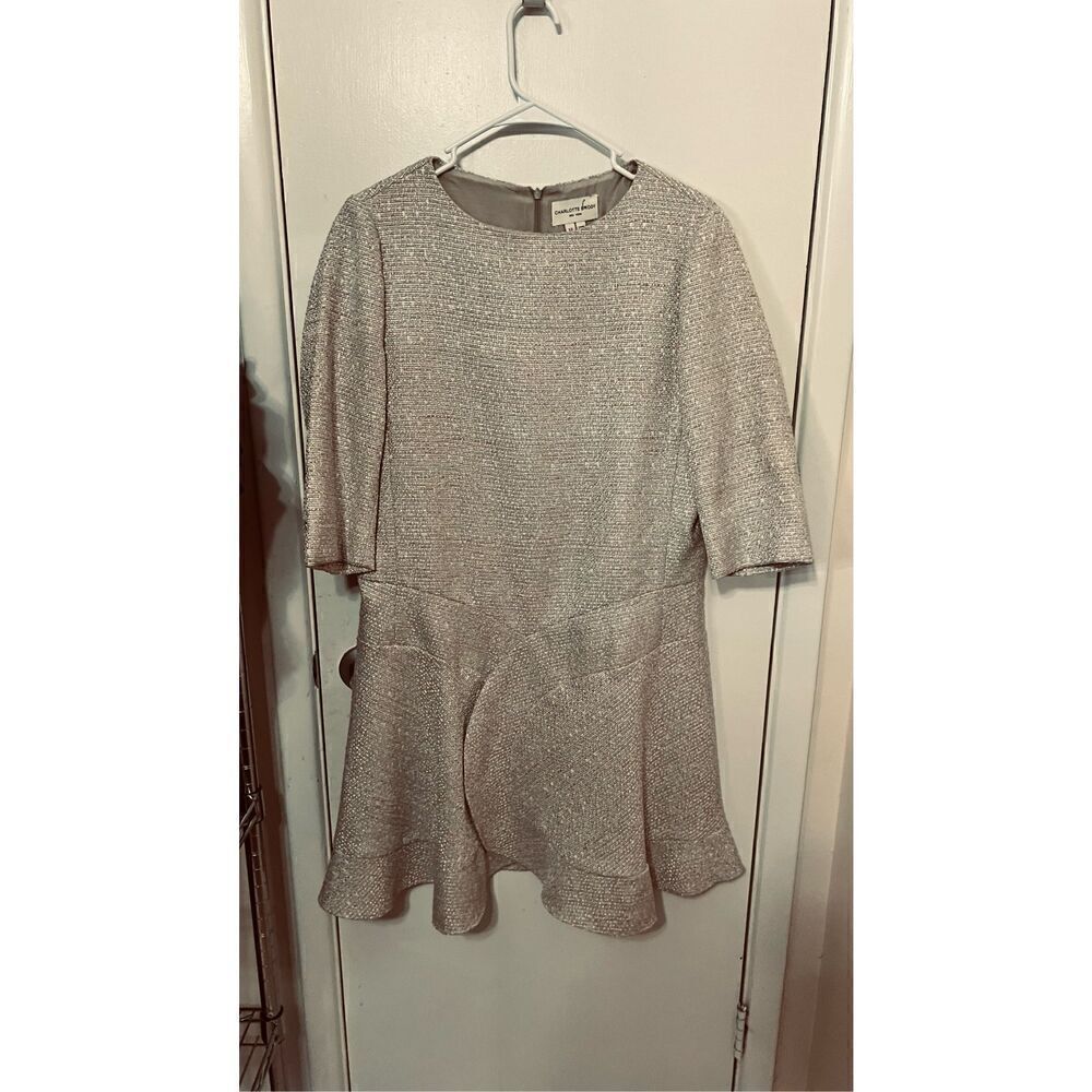 Charlotte Brody Jacquard Tweed Drop Waist Tan Dress SZ 12